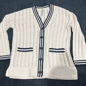 Lou & Grey Cream Cardigan with Navy Trim medium